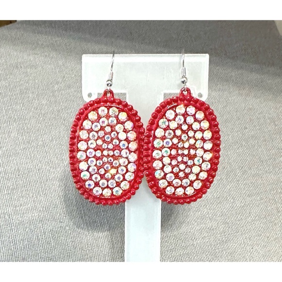 Boutique Jewelry - Red & AB Rhinestone Oval dangle earrings